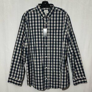 Denver Hayes 2XL Botton Long Sleeve Shirt Navy & Grey Checks NWT